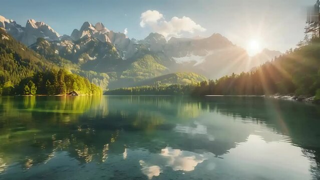 Stunning Summer Sunrise at Eibsee Lake with Zugspitze Mountain, German Alps, Bavaria - Nature Beauty, lake and mountains, nature