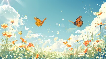 Retro colorful butterflies flying pattern illustration poster background