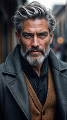 A painting of a Silver Lining, Timeless Tailoring, Wisdom's Portrait, Distinguished Grace, Executive Elegance.	