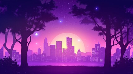 Fototapeta premium Twilight City Skyline with Glowing Stars and Sunset Glow