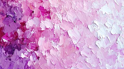 An abstract, textured background created with a palette knife and oil paints in shades of pink, purple, and white, resulting in a rich tapestry of colors and patterns.
