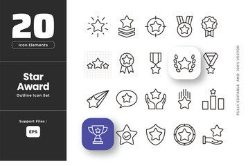 Set of Awards outline icon set, related to Awards, Rating, achievements trophy, cup, star, winner award, quality guarantee for customer, Congratulating, shield shooting star.