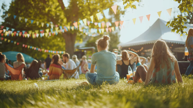 Outdoor Festival with People Relaxing on Grass