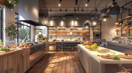 Mastering the Art of Gourmet Cooking A Kitchen Classroom with Chef's Hats Chopping Boards and Business Cards for Culinary Creativity