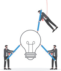 Business team use pencil to draw big idea bulb. Creative teamwork business concept.

