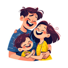 Cheerful boy and girl with dad