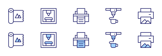 Printer icons. Duotone style. Line style. Editable stroke. Vector illustration, paperroll, printer, paper, printing.