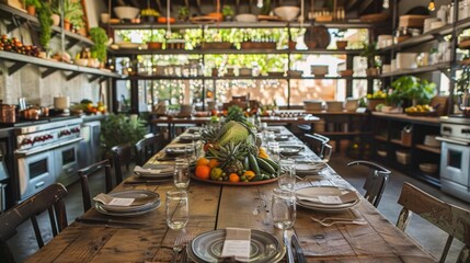 FarmtoTable Elegance Rustic Dining Experience with Fresh Produce Open Kitchens and Seasonal Menu Ideal for Restaurant Marketing Collateral and Food Industry Concepts