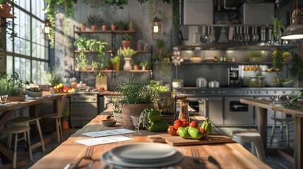 FarmtoTable Elegance Rustic Dining Experience with Fresh Produce Open Kitchens and Seasonal Menu Ideal for Restaurant Marketing Collateral and Food Industry Concepts