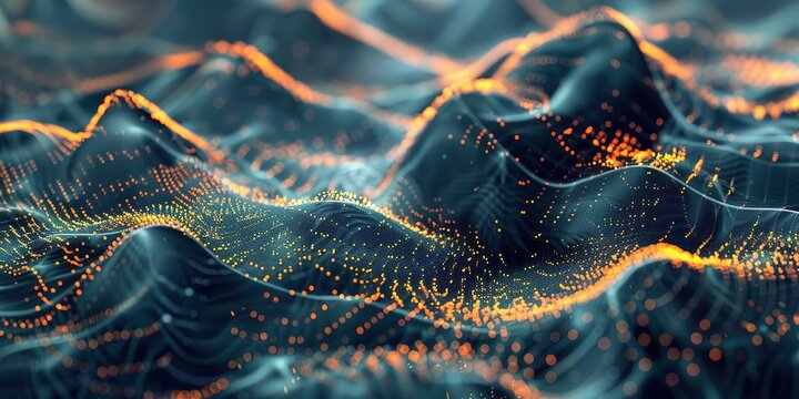 Digital abstract backdround for technological operations, neural networks, AI, data transmission and encryption, digital archives, audio and visual representations
