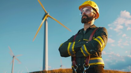 The worker at wind turbine