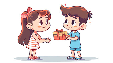 Fototapeta premium Couple is exchanging gifts with their partner, illustration style, vector and animation style