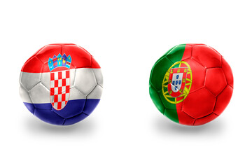 Obraz premium football balls with national flags of croatia and portugal ,soccer teams. on the white background.
