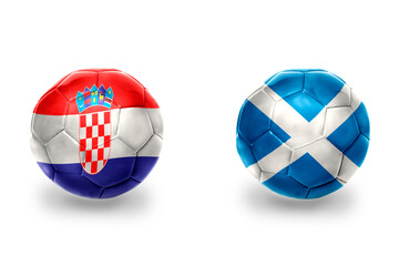 football balls with national flags of croatia and scotland ,soccer teams. on the white background.