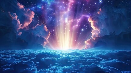 Fototapeta premium Divine fantasy sky and sun flat design front view celestial theme vivid , god believe freedom concept