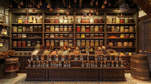 Sensory Delights Aromatic Spice Merchant's Haven with Exotic Flavors and Business Card Mockups