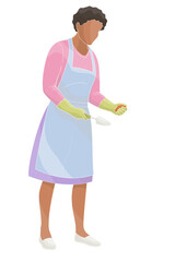 female African American character woman with a gardening spatula for transplanting plants in her hand
