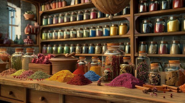 Sensory Delights Aromatic Spice Merchant's Haven with Exotic Flavors and Business Card Mockups
