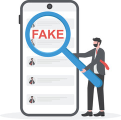 caution illustration with the concept of a businessman examining fraudulent messages using a magnifier, fraudulent messages concept illustration, the lure of fake gifts concept illustration
