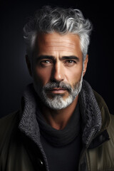 Fototapeta premium Middle-aged handsome man portrait on black