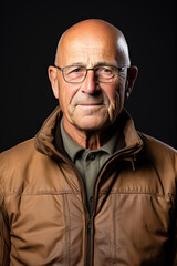 Obraz premium Old senior bald man in glasses portrait, wearing jacket