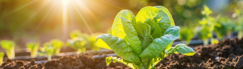 Obraz premium Greenhouse Lettuce Growing on Hydroponic Racks with Sunlight