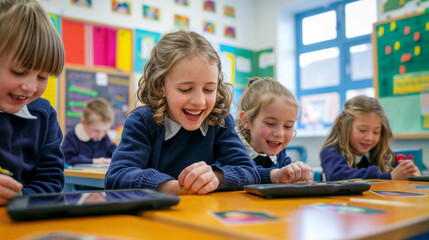 Children learning on tablets