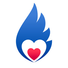 Fire blue flame, hot red heart symbol
