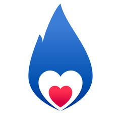 Fire blue flame, hot red heart symbol