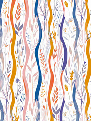 Seamless Floral Pattern with Abstract Wavy Shapes, Botanical Motifs, and Organic Textures for Textiles, Wallpaper, and Surface Designs