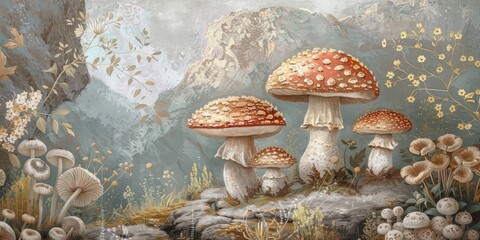 red mushrooms, ai generated,