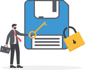company data security to protected access control, privacy data protection, cyber security for the security of company data and information, employee carry security padlock while guarding company data