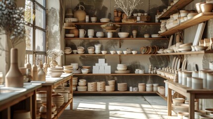 Artisan Pottery and Ceramics Handcrafted Elegance with Blank Business Cards for Personalization in a Creative Studio Setting