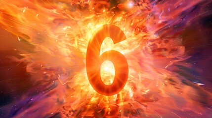 Number 6 in numerology. Ethereal number six on rays of mystical light background