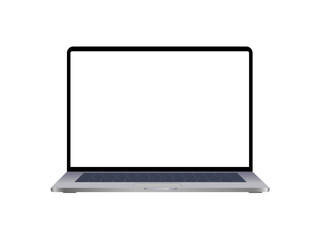 MacBook pro apple white screen for inserting images, isolated on white background laptop front view. High detailed. Template, mockup.