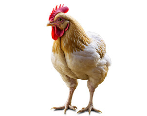 A full-body image of a hen standing with a clear view of plumage, isolated on white