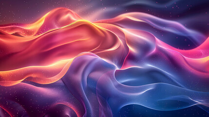 Obraz premium Abstract Flowing Liquid Waves with Glitter Sparkle Background Texture - Red Orange Blue Purple Gradient Color Scheme Backdrop Design - Digital Art 3D Render Illustration Wallpaper