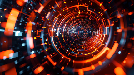 3d abstract technology background with scientific round tunnel. Web banner and futuristic digital art.