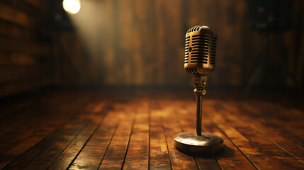 Spotlight on Retro Microphone in Studio Setting