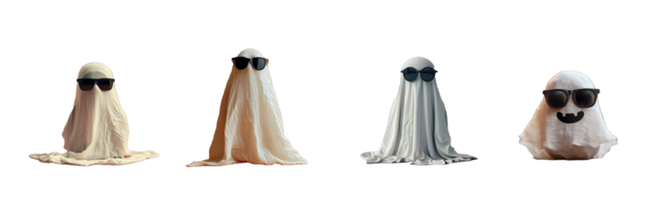 Collection ghost with sunglasses isolated on transparent background. Generated AI