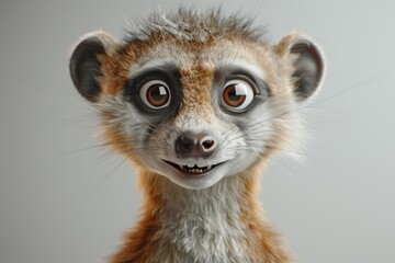 Obraz premium Surprised lemur with wide eyes on white background