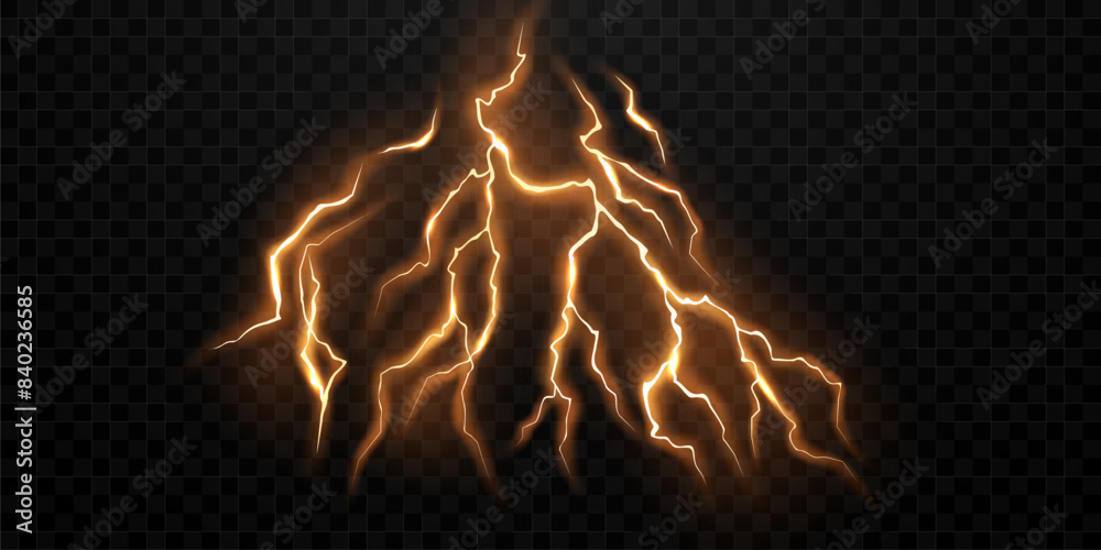 Wall mural lightning light effect background realistic flash with lightning electric explosion vector illustrat