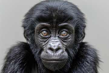 Fototapeta premium Young gorilla with intense gaze and black fur