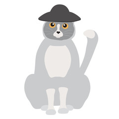 Funny cat with a hat cartoon icon