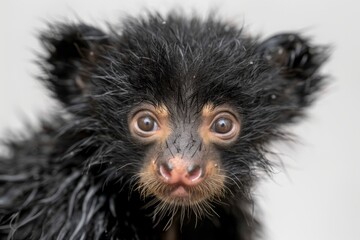 Obraz premium Black lemur with wide eyes and fluffy fur