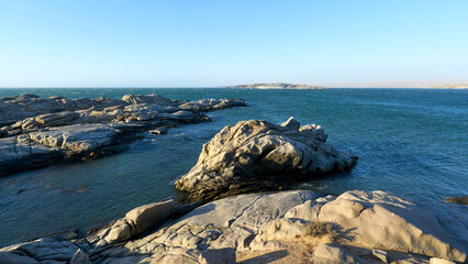 Rocky coast of Shark Island in Luberitz, Namibia