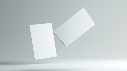 Two white blank A4 posters floating in the air, isolated against a clean background, ideal for mockups and design presentations