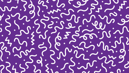 White purple squiggle line pattern. Abstract vector background with dynamic arrangement of chaotic scribbles, doodles, curls, twists, zigzags, swirls, and loops. Wallpaper, textile print or backdrop