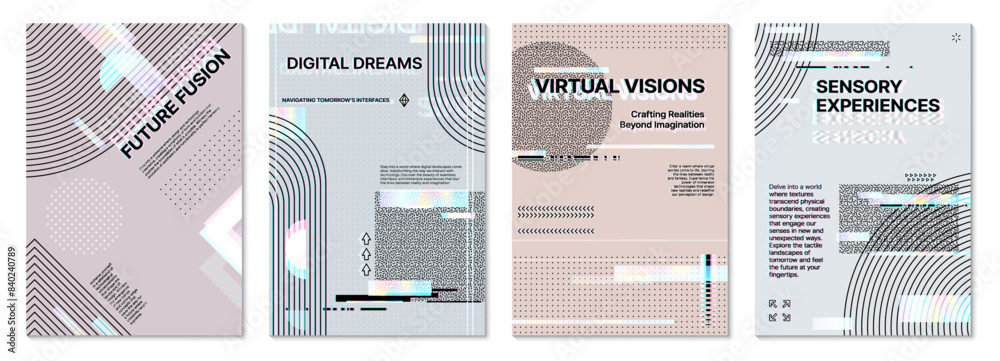 Poster futuristic glitch poster template, abstract cover background with digital distortion, holographic ef