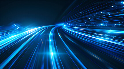 High-speed abstract digital wallpaper featuring blue light trails and glowing particles